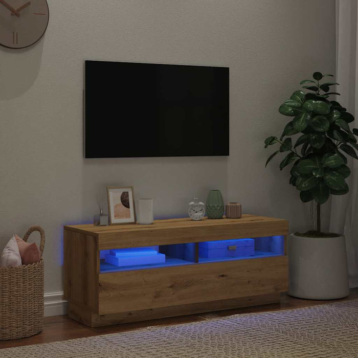 TV Cabinet with LED Lights Artisian Oak 100x35x40 cm Engineered Wood