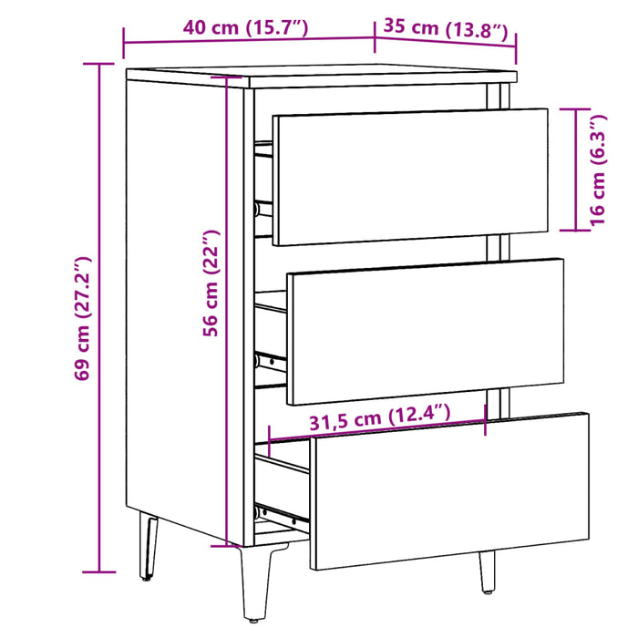 Dulap Pat cu Picioare Metal Lemn Vechi 40x35x69 cm