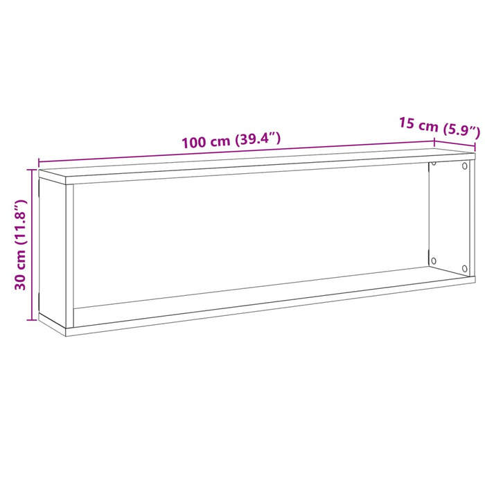 Wall Cube Shelves 2 pcs Old Wood 100x15x30 cm Engineered Wood