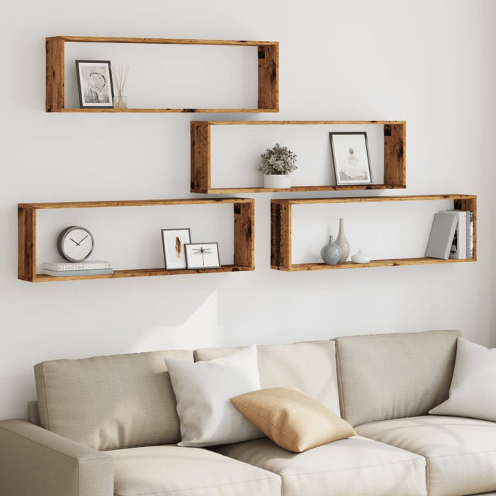 Wall Cube Shelves 4 pcs Old Wood 100x15x30 cm Engineered Wood