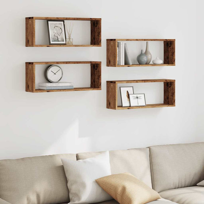 Wall Cube Shelves 4 pcs Old Wood 60x15x23 cm Engineered Wood