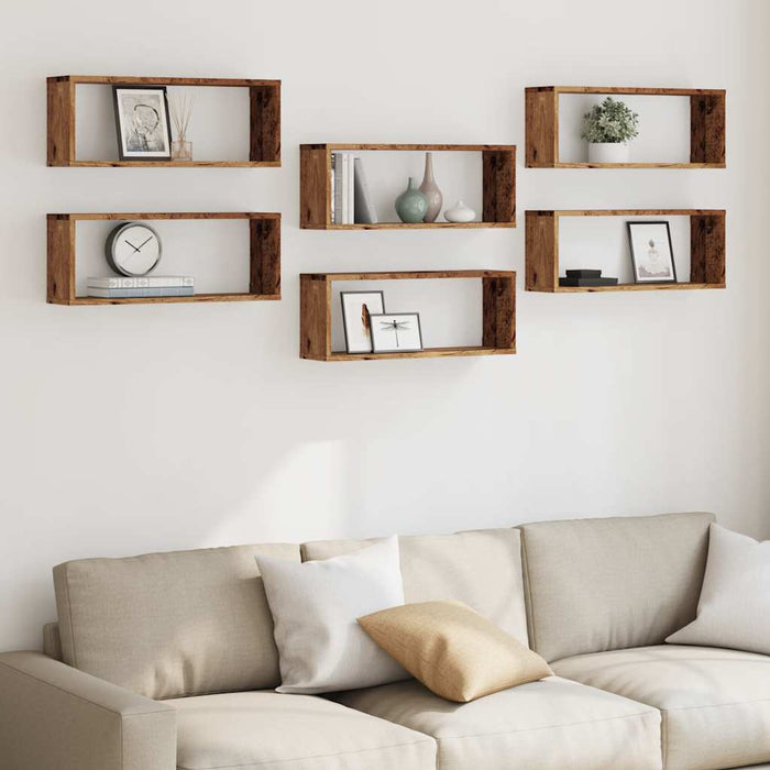 Wall Cube Shelves 6 pcs Old Wood 60x15x23 cm Engineered Wood