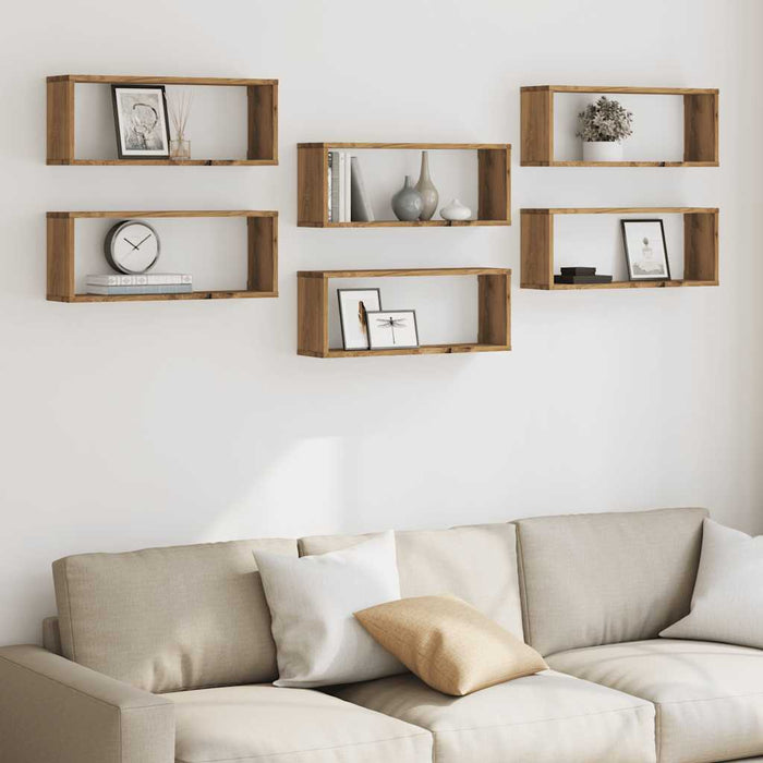 Wall Cube Shelves 6 pcs Artisan Oak 60x15x23 cm Engineered Wood