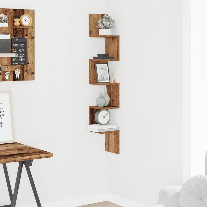 Wall Corner Shelf Old Wood 20x20x127.5 cm Engineered Wood