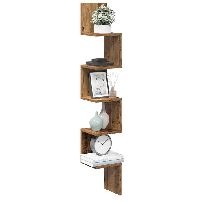 Wall Corner Shelf Old Wood 20x20x127.5 cm Engineered Wood