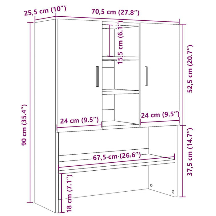 Washing Machine Cabinet Old Wood 70.5x25.5x90 cm