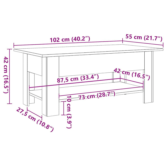 Masuta de cafea Lemn Vechi 102x55x42 cm Lemn de Inginerie