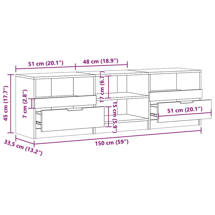 TV Cabinet Old Wood 150x33.5x45 cm Engineered Wood