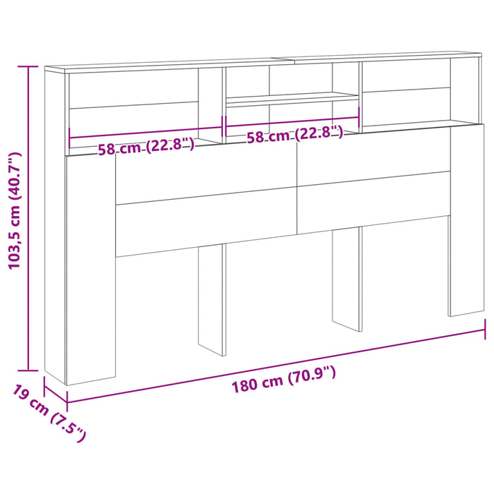 Headboard Cabinet Old Wood 180x19x103.5 cm Engineered Wood