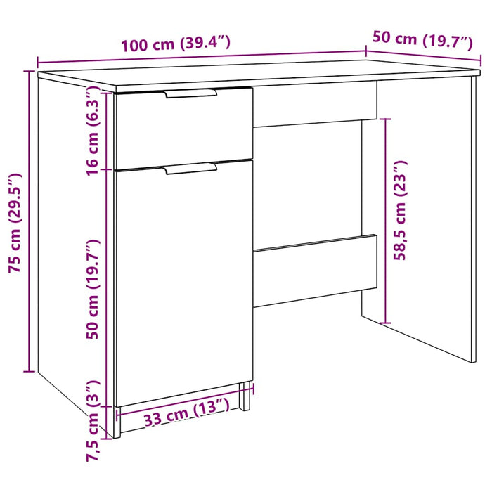 Birou Artisan Stejar 100x50x75 cm Lemn Tehnic