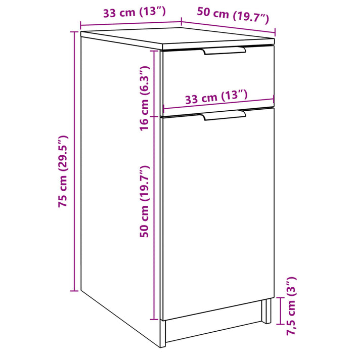 Dulap de birou Stejar Artizanat 33x50x75 cm Lemn de Inginerie