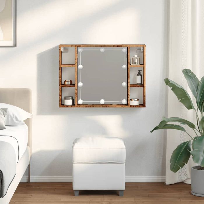 Mirror Cabinet with LED Old Wood 76x15x55 cm Engineered Wood