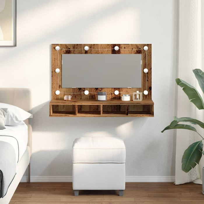 Mirror Cabinet with LED Old Wood 90x31.5x62 cm