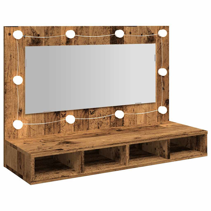 Mirror Cabinet with LED Old Wood 90x31.5x62 cm