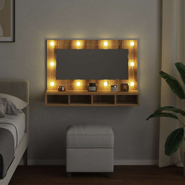 Mirror Cabinet with LED Artisan Oak 90x31.5x62 cm