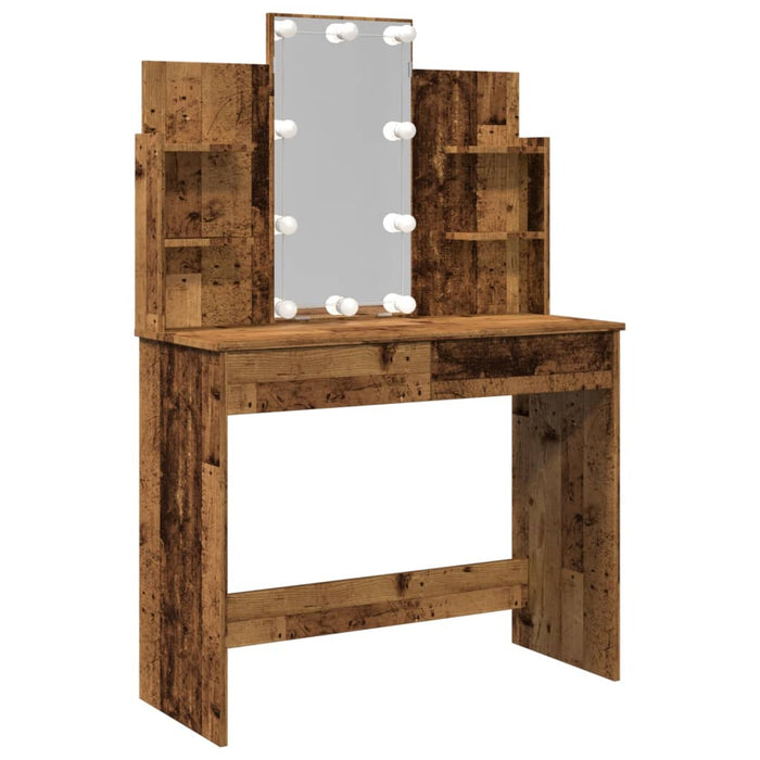 Dressing Table with LED Lights Old Wood 96x40x142 cm