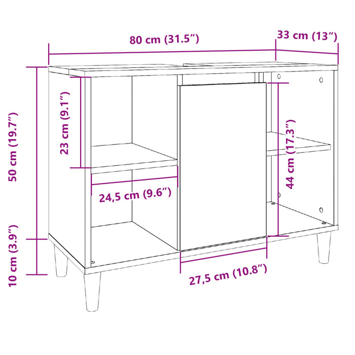 Шкаф за баня дъб сонома 80x33x60 см инженерно дърво