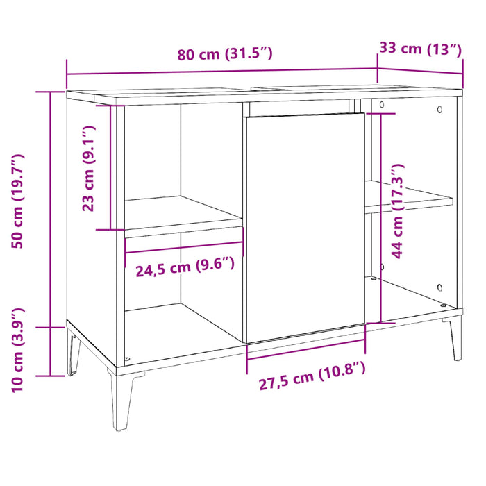 Sink Cabinet Old Wood 80x33x60 cm Engineered Wood