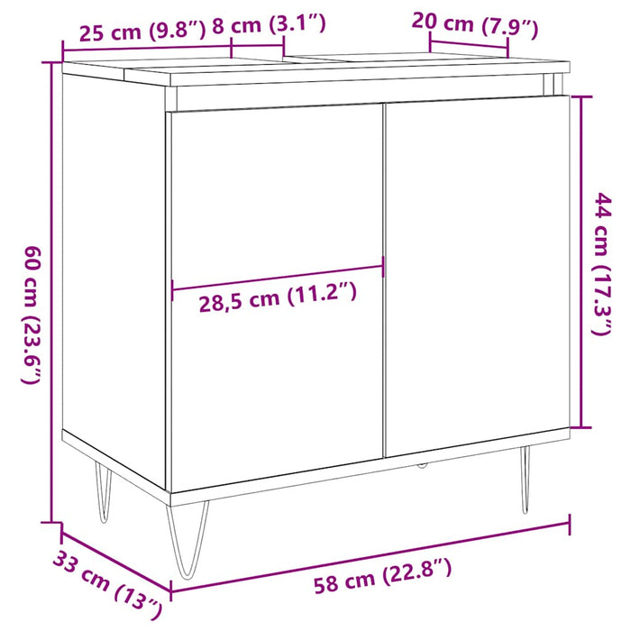 Bathroom Cabinet Old Wood 58x33x60 cm Engineered Wood