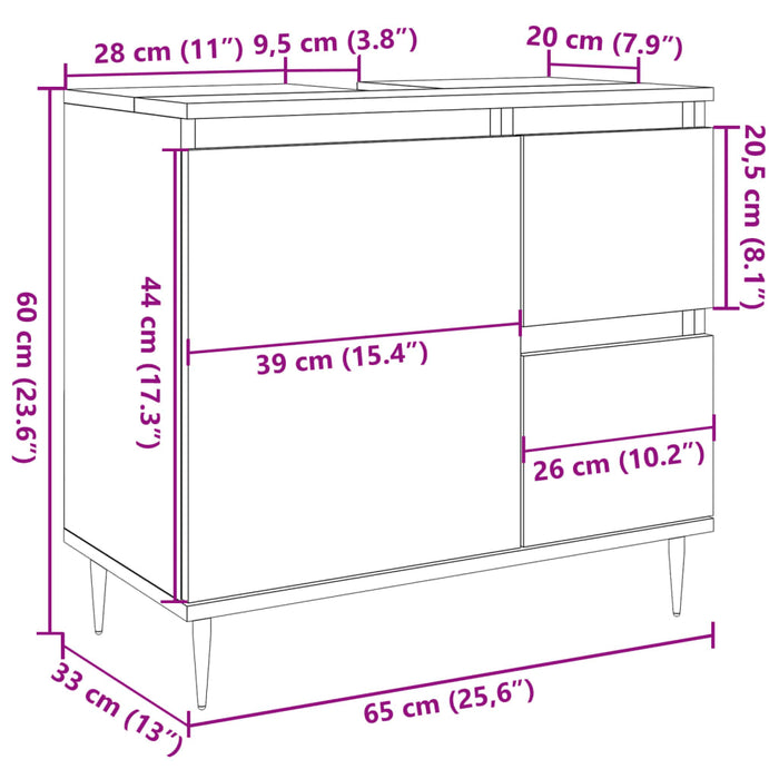 Bathroom Cabinet Concrete Grey 65x33x60 cm Engineered Wood