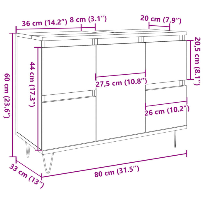 Шкаф за баня Бетон Сив 80x33x60 см Инженерно дърво