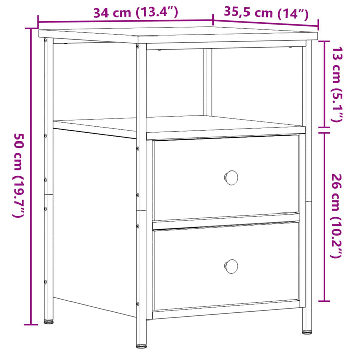 Нощно шкафче занаятчийски дъб 34x35,5x50 см инженерно дърво