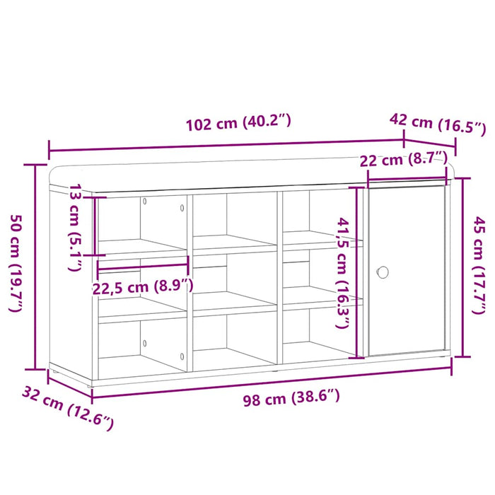 Shoe Bench Old Wood 102x32x50 cm Engineered Wood