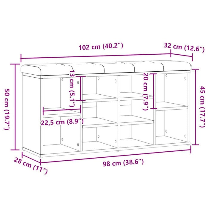 Shoe Bench Old Wood 102x32x50 cm Engineered Wood