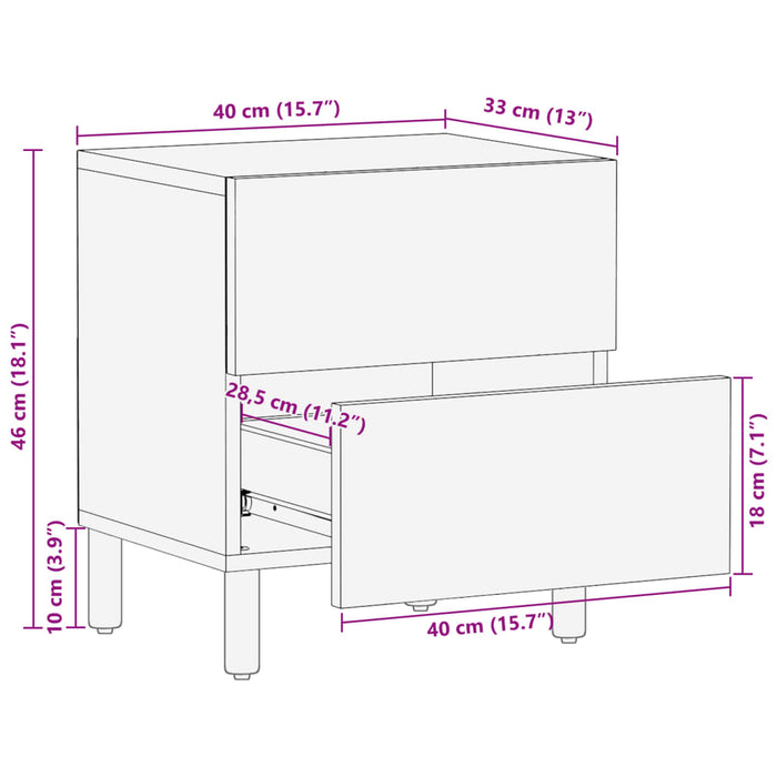 Bedside Cabinet Black 40x33x46 cm Solid Wood Mango