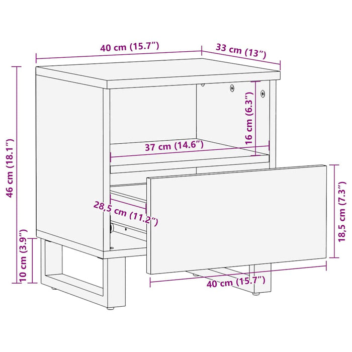 Bedside Cabinet Black 40x33x46 cm Solid Wood Mango