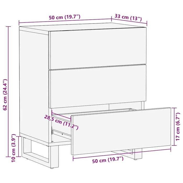 Bedside Cabinet Black 50x33x62 cm Solid Wood Mango