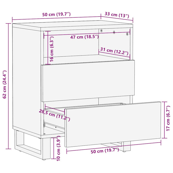 Bedside Cabinet Black 50x33x62 cm Solid Wood Mango