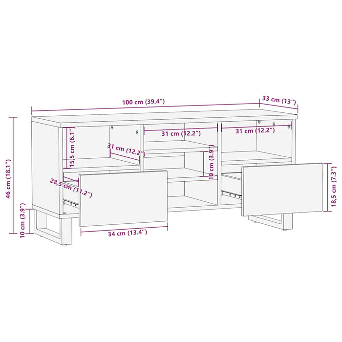 TV Cabinet Black 100x33x46 cm Solid Wood Mango