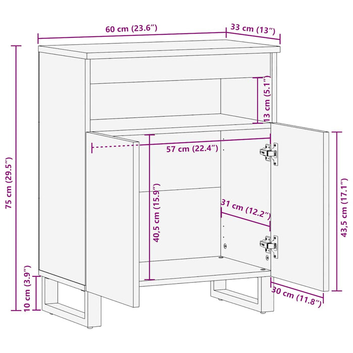 Sideboard Black 60x33x75 cm Solid Wood Mango