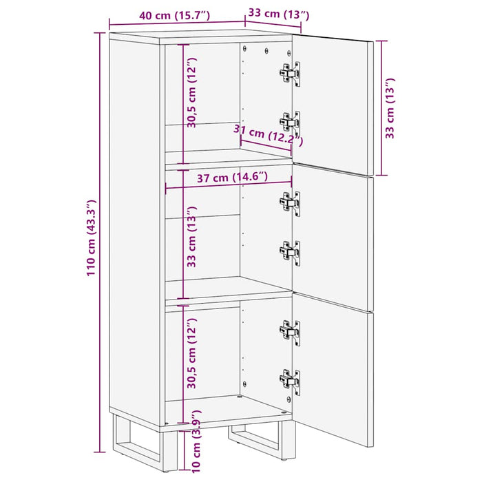 Highboard Black 40x33x110 cm Масивно дърво Манго