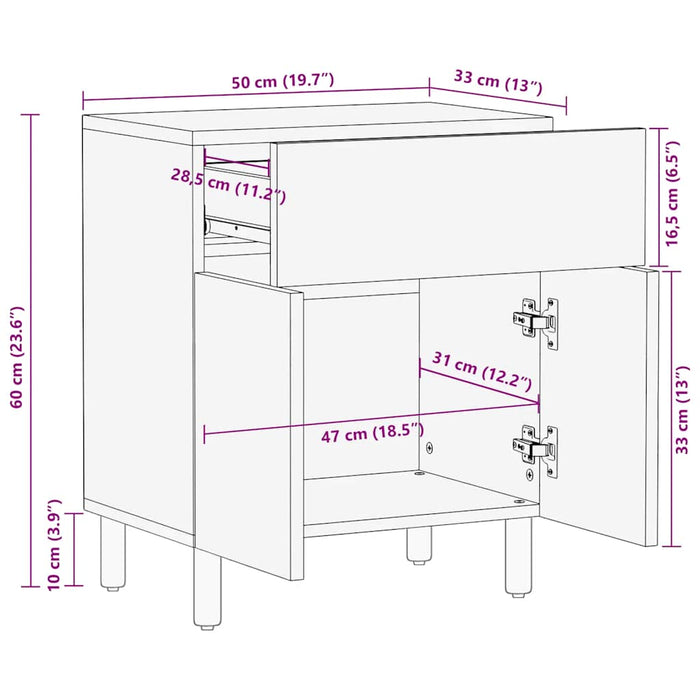 Bedside Cabinet Brown 50x33x60 cm Solid Wood Mango