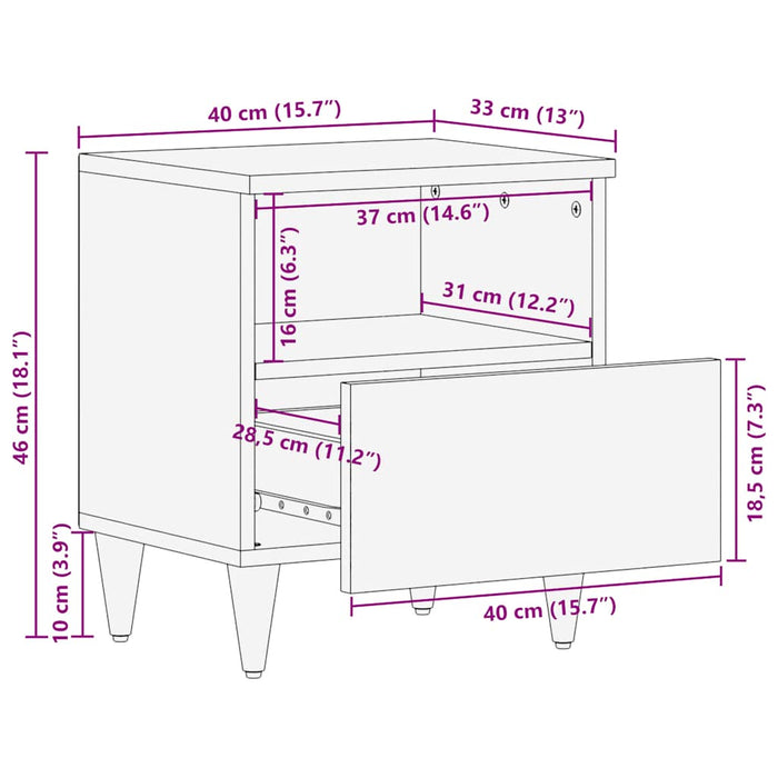 Bedside Cabinet Light Grey 40x33x46 cm Solid Wood Mango