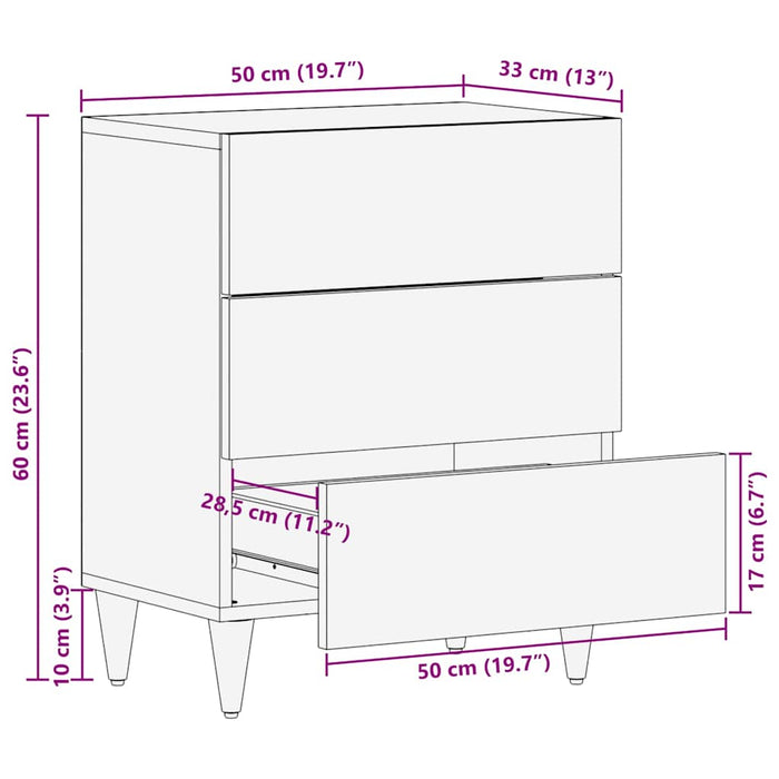 Bedside Cabinet Light Grey 50x33x60 cm Solid Wood Mango