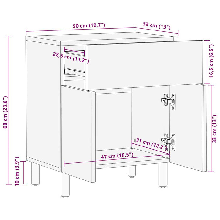 Bed Cabinet Black 50x33x60 cm Solid Rough Wood Mango