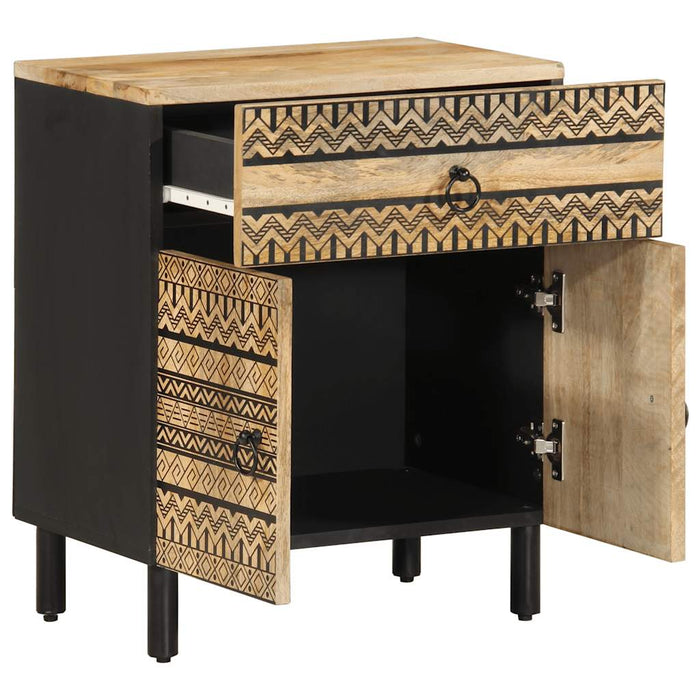 Bed Cabinet Black 50x33x60 cm Solid Rough Wood Mango