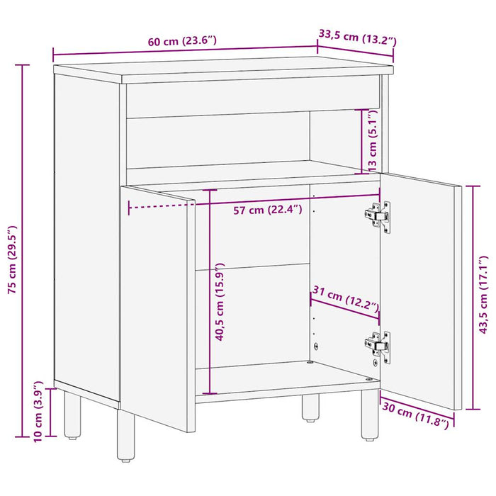 Sideboard 60x33.5x75 cm Solid Rough Wood Mango