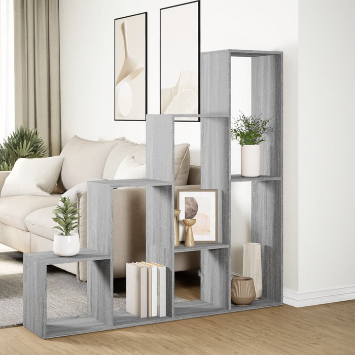 Room Divider Bookcase 4-Tier Grey Sonoma 143.5x29x143.5 cm Engineered Wood