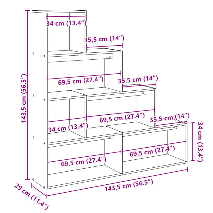 Room Divider Bookcase 4-Tier Grey Sonoma 143.5x29x143.5 cm Engineered Wood