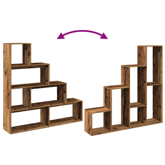 Разделител за стая Библиотека 4-етажна старо дърво 143,5x29x143,5 см инженерно дърво