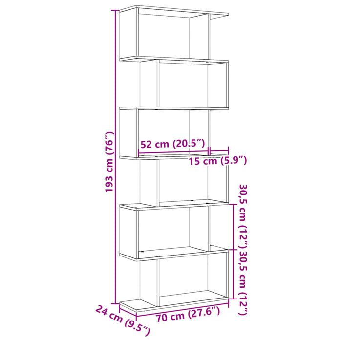 Room Divider Bookcase 6-Tier White 70x24x193 cm Engineered Wood