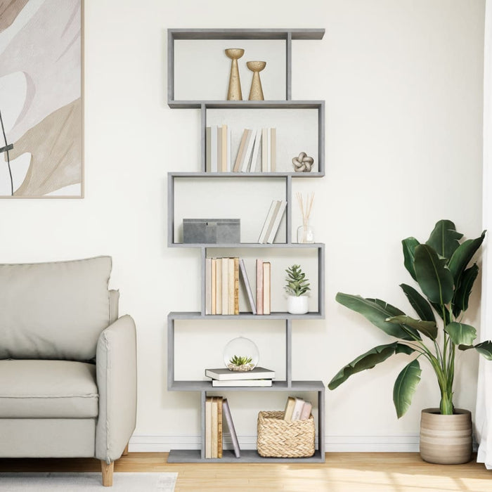 Room Divider Bookcase 6-Tier Concrete Grey 70x24x193 cm Engineered Wood