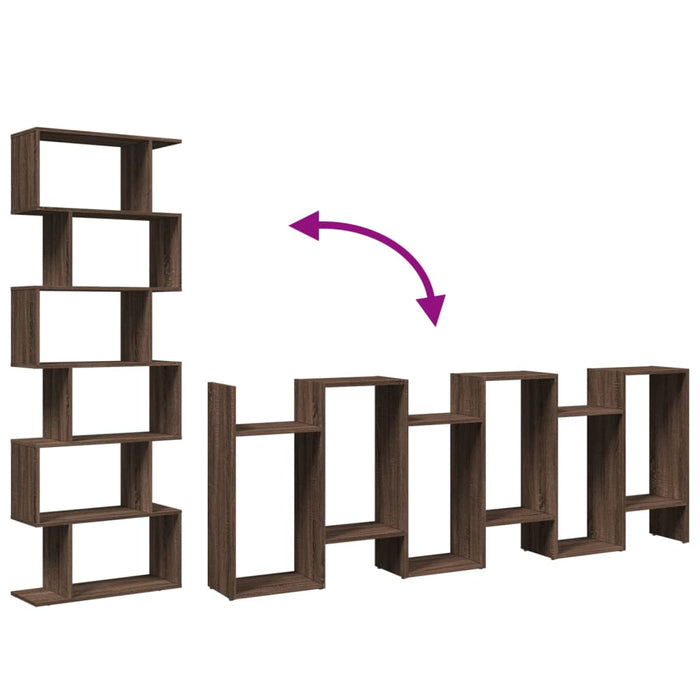 Етажерка за разделител на стая 6 нива кафяв дъб 70x24x193 см инженерно дърво