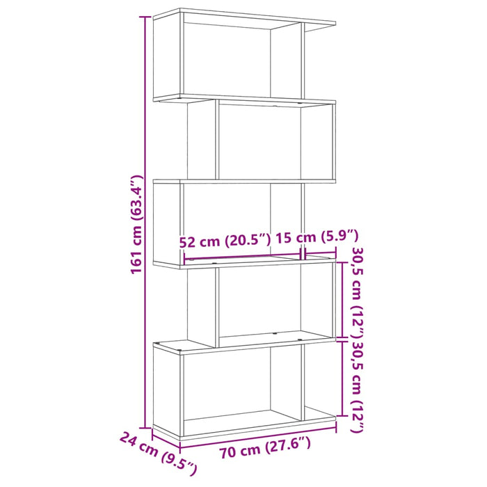 Room Divider Bookcase 5-Tier Sonoma Oak 70x24x161 cm Engineered Wood