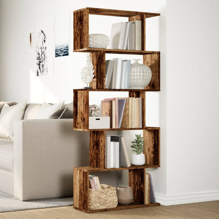 Room Divider Bookcase 5-Tier Old Wood 70x24x161 cm Engineered Wood