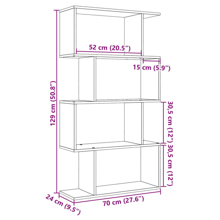 Етажерка за разделител на стая 4 нива черна 70x24x129 см инженерно дърво